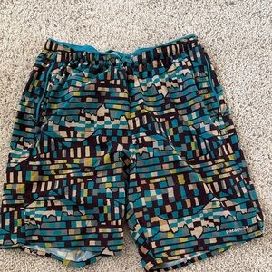 Patagonia Men's Multi Trails Shorts - 8"  Medium Fitz Roy Patchwork: Belay Blue